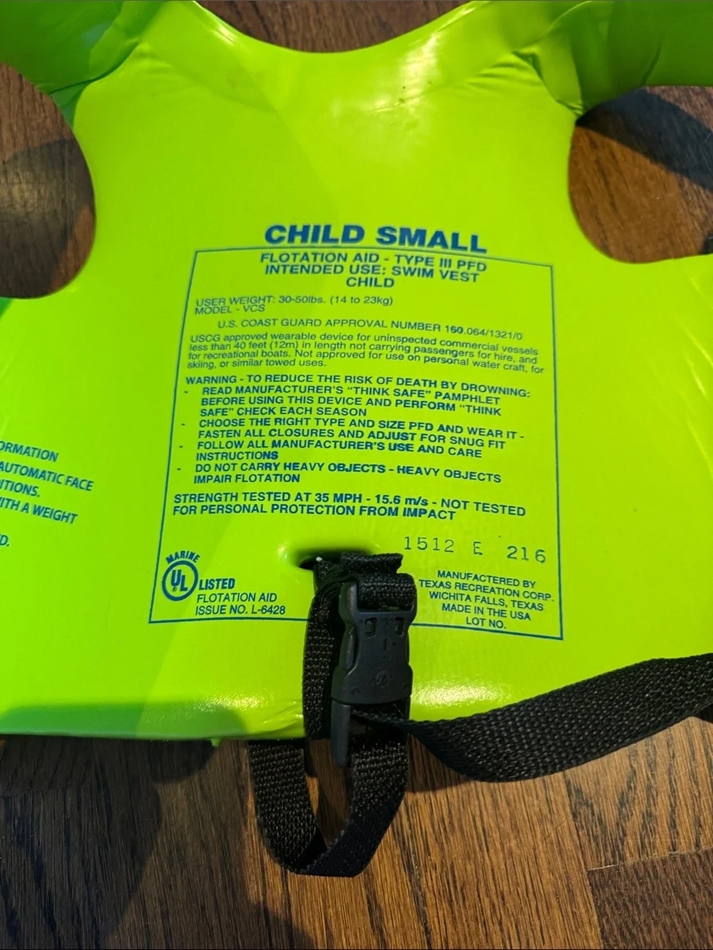 Swim Vest in Neon Green with Blue Straps